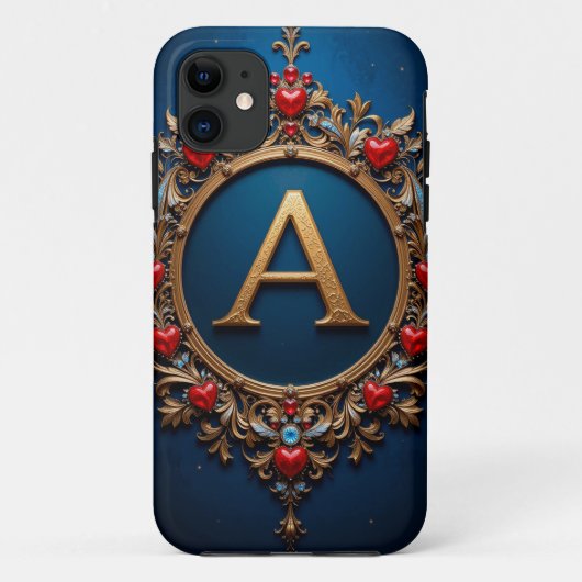 Elegante gouden letter A omringd door harten Case-Mate iPhone Case (Achterkant)