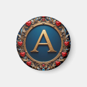 Elegante gouden letter A omringd door harten Magneet