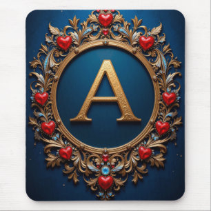 Elegante gouden letter A omringd door harten Muismat