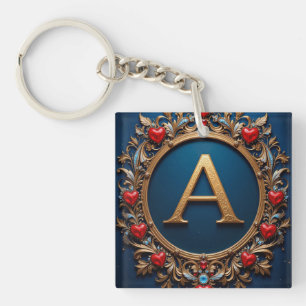 Elegante gouden letter A omringd door harten Sleutelhanger
