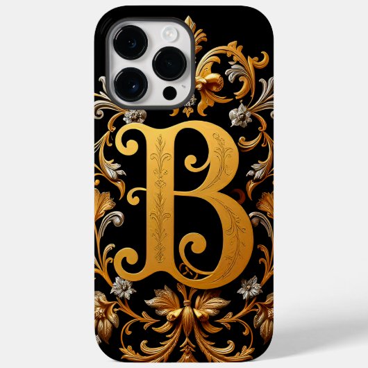 Elegante gouden letter B met bloemdecoraties Case-Mate iPhone Case (Achterkant)