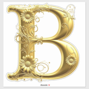Elegante gouden letter B met bloemontwerp Sticker