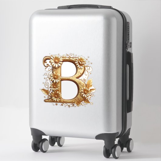 Elegante gouden letter B met bloemontwerp Sticker (Koffer)