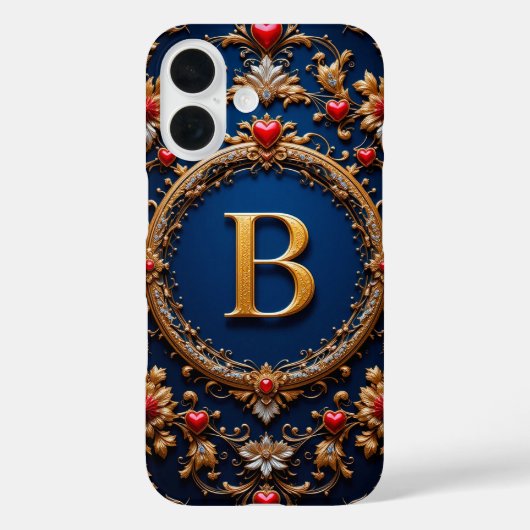 Elegante gouden letter B omgeven door harten Case-Mate iPhone Case (Achterkant)