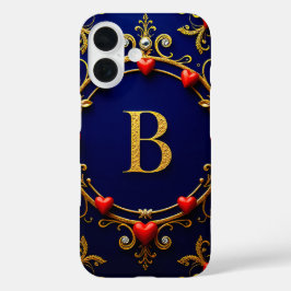 Elegante gouden letter B omringd door harten iPhone 16 Hoesje