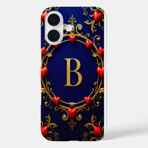 Elegante gouden letter B omringd door harten iPhone 16 Hoesje