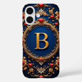 Elegante gouden letter B omringd door harten iPhone 16 Hoesje