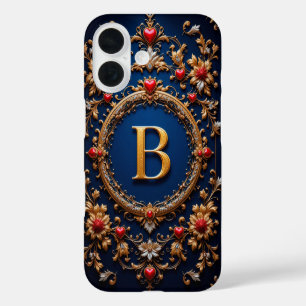 Elegante gouden letter B omringd door harten iPhone 16 Hoesje