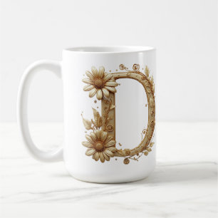 Elegante gouden letter D met bloemmotief Koffiemok