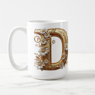 Elegante gouden letter D met bloemontwerp Koffiemok