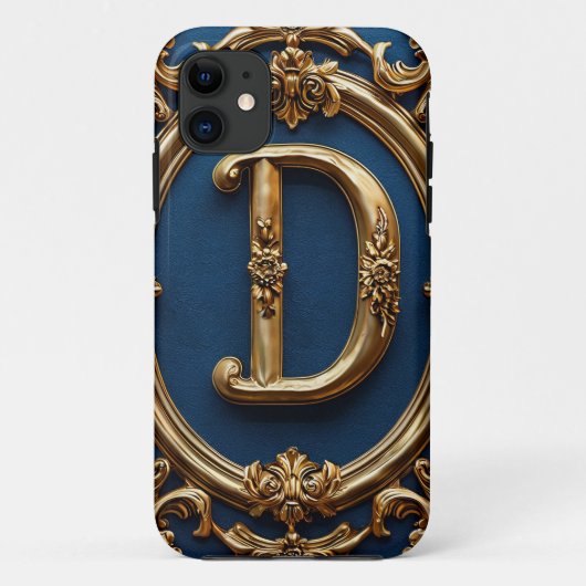 Elegante gouden letter D op  blauwe achtergrond Case-Mate iPhone Case (Achterkant)