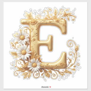 Elegante Gouden Letter E Met Bloemmotief Sticker