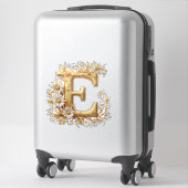 Elegante Gouden Letter E Met Bloemontwerp Sticker (Koffer)