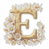 Elegante Gouden Letter E Met Bloemontwerp Sticker (Voorkant)