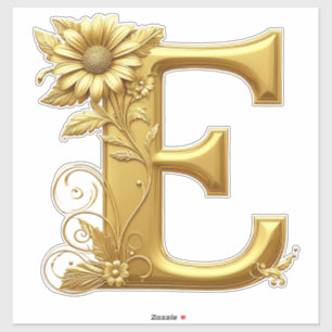 Elegante Gouden Letter E Met Bloemontwerp Sticker