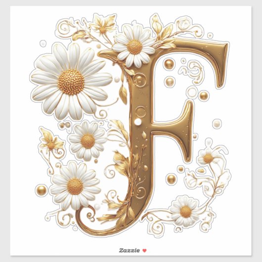 Elegante gouden letter F met bloemversiering Sticker (Vel)