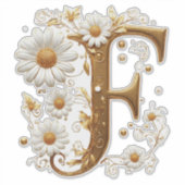 Elegante gouden letter F met bloemversiering Sticker (Voorkant)