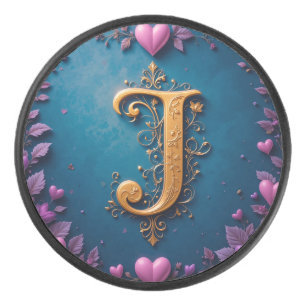 Elegante Gouden Letter J Geïnspireerd door Liefde Hockey Puck
