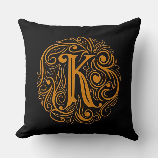 Elegante Gouden Letter K Kussen (Voorkant)