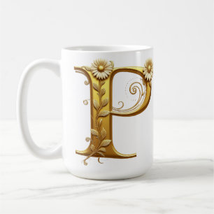 Elegante gouden letter P met bloemversieringen Koffiemok