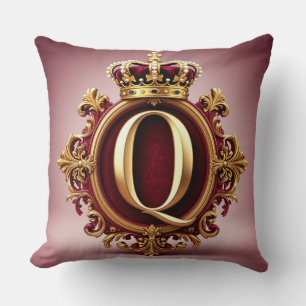 Elegante gouden letterkroonembleem op fluwelen fra kussen