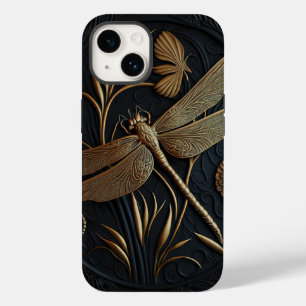 Elegante Gouden Libel in Bronzen Filigraan Case-Mate iPhone 14 Hoesje