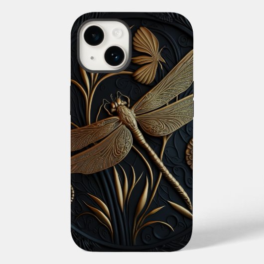 Elegante Gouden Libel in Bronzen Filigraan Case-Mate iPhone Case (Achterkant)