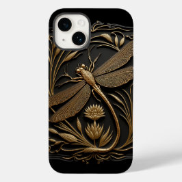 Elegante Gouden Libel in Bronzen Filigraan Case-Mate iPhone 14 Hoesje