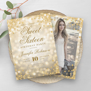 Elegante gouden lichten Glam Confetti foto Sweet 1 Kaart