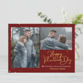 Elegante gouden liefde valentijnsdag koppel foto feestdagenkaart (Staand voorkant)