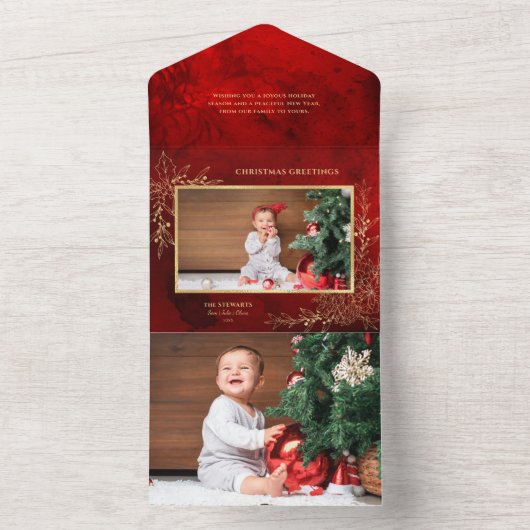 Elegante gouden lijn getrokken kerst botanische fo all in one uitnodiging (Binnen)