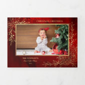 Elegante gouden lijn getrokken kerst botanische fo drieluik wenskaart (Cover)