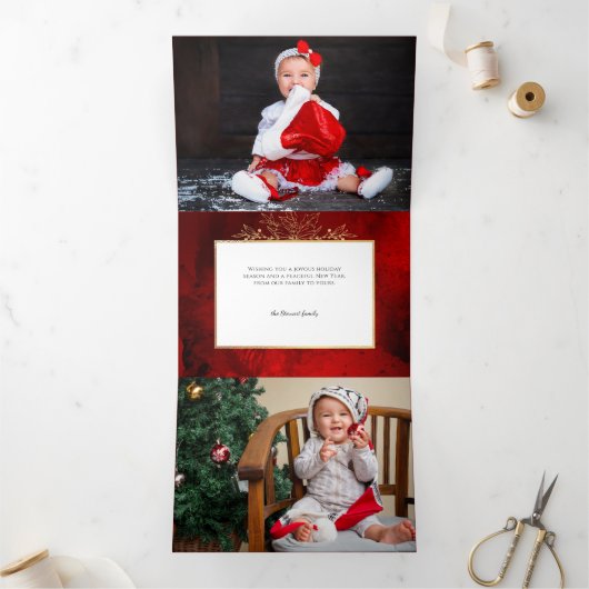 Elegante gouden lijn getrokken kerst botanische fo drieluik wenskaart (Binnen)