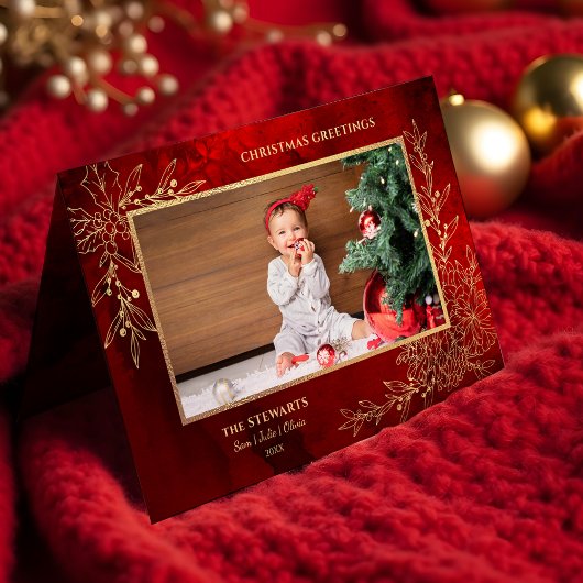 Elegante gouden lijn getrokken kerst botanische fo feestdagen kaart