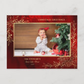 Elegante gouden lijn getrokken kerst botanische fo feestdagenkaart (Voorkant)