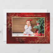 Elegante gouden lijn getrokken kerst botanische fo feestdagenkaart (Voorkant)