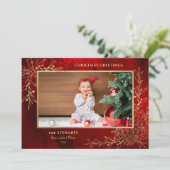 Elegante gouden lijn getrokken kerst botanische fo feestdagenkaart (Staand voorkant)