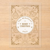 Elegante gouden lijn kunst kerst acryl uitnodigingen (Voorkant)