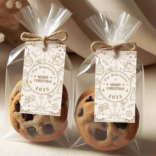 Elegante gouden lijn kunst kerst cadeaulabel