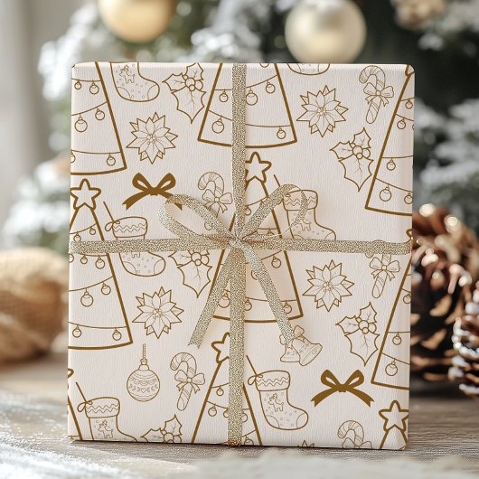 Elegante gouden lijn kunst kerst cadeaupapier