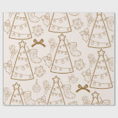 Elegante gouden lijn kunst kerst cadeaupapier (Vlak)