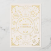 Elegante gouden lijn kunst kerst folie uitnodiging (Voorkant)