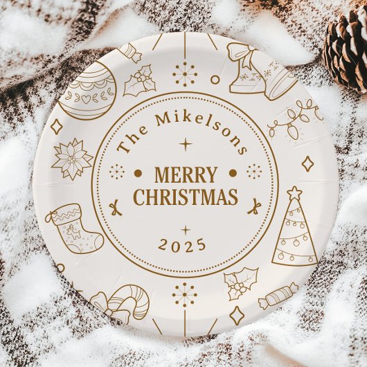 Elegante gouden lijn kunst kerst papieren bordje