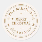 Elegante gouden lijn kunst kerst ronde sticker (Voorkant)