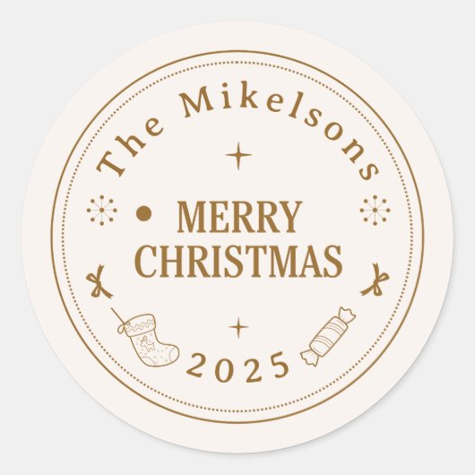 Elegante gouden lijn kunst kerst ronde sticker (Voorkant)