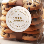 Elegante gouden lijn kunst kerst ronde sticker