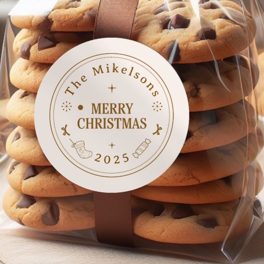 Elegante gouden lijn kunst kerst ronde sticker