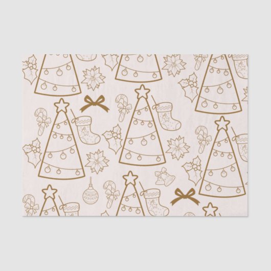 Elegante gouden lijn kunst kerst tissuepapier (Voorkant)