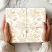 Elegante gouden lijn kunst Kerstmis Bloemen Cadeaupapier