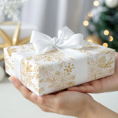 Elegante gouden lijn kunst Kerstmis Bloemen Cadeaupapier